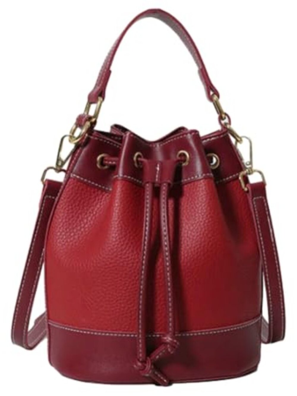 Retro Drawstring Bucket Bag Lightweight Adjustable Strap Shoulder Purse